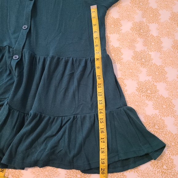 Lane Bryant winter green faux button layered peplum long sleeve top - Picture 7 of 8